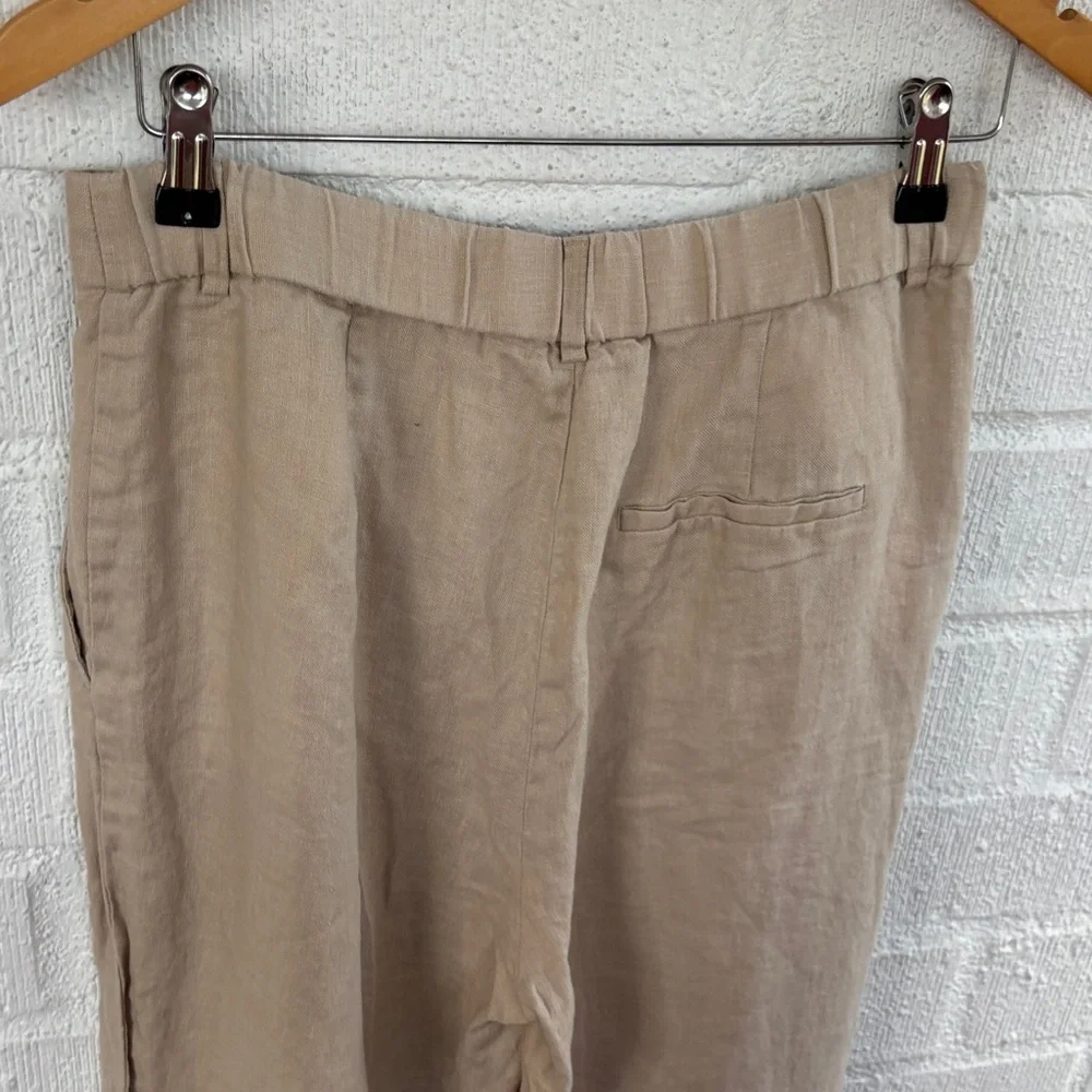 Zara Linen High Rise Barrel Khaki Pants sz M